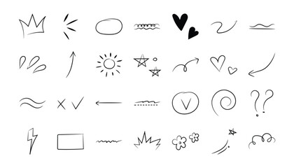 Collection of hand drawn doodle icons and symbols for design