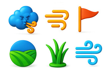 Fototapeta premium Variety of weather-related icons, including a cloud, a windmill, a flag