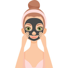 Woman Applying Charcoal Face Mask For Skincare Treatment In A Spa Setting With Soft Lighting And A Clear Background