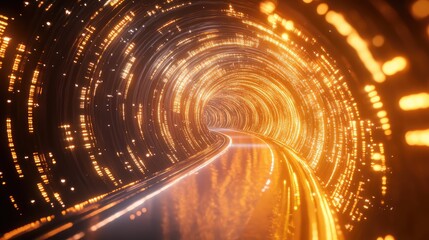 Digital data flowing through a futuristic glowing tunnel