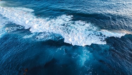 an impressive aerial photo showing ocean waves crashing in deep waters ideal for backgrounds a drone s bird s eye perspective captures the dynamic seascape in this captivating copy space image