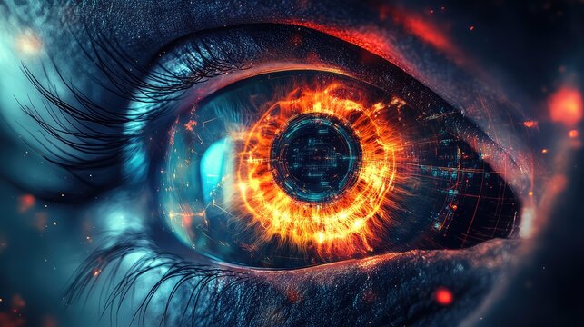 Cybernetic eye perceiving digital data and futuristic vision - Powered by Adobe