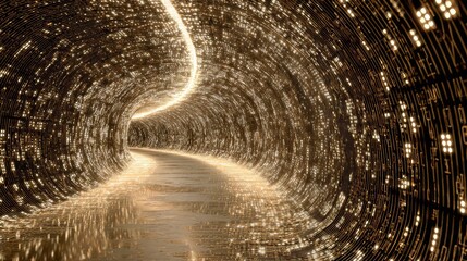 Digital data flowing through abstract light tunnel