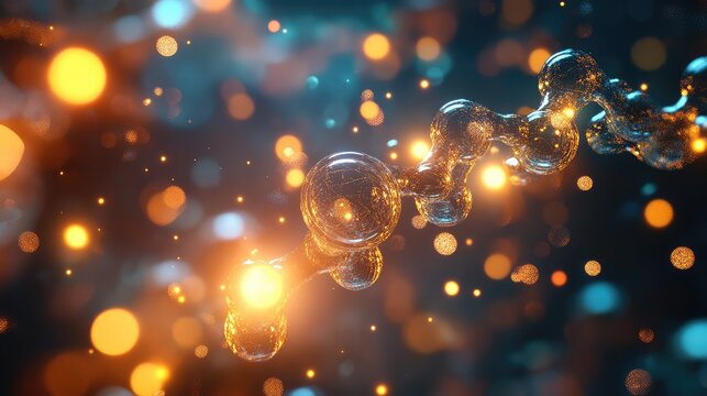 Molecular chain connecting atoms in scientific research background