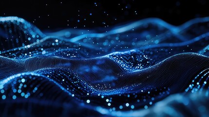 Digital data stream flowing in abstract network waves