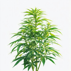 Fototapeta premium Green cannabis plant with fresh leaves on white background