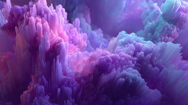 Abstract digital landscape showing pixelated pink and purple clouds - Powered by Adobe