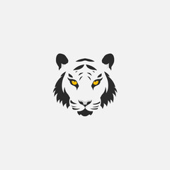 Minimalist Black and White Tiger Head Illustration with Striking Yellow Eyes - Power and Strength Concept