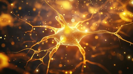 Glowing neuron transmitting information in nervous system connectivity