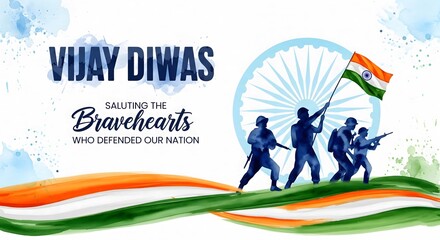 Naklejka premium Vijay diwas indian army soldiers celebrating victory with flag