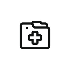 Fototapeta premium Simple outline medical folder icon with a plus sign, symbolizing healthcare data, patient records, health information, or adding files.