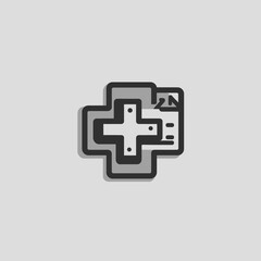 Obraz premium Flat design icon of a medical cross and document, symbolizing healthcare, patient information, health services, and medical records.