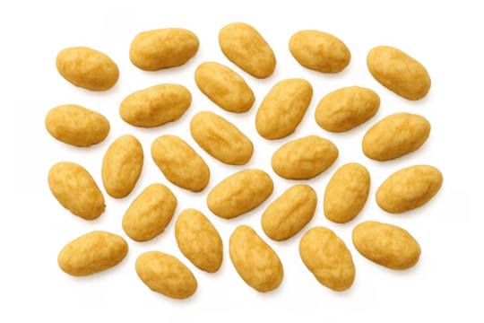 Puffed corn snacks scattered, crunchy yellow food, healthy breakfast cereal or appetizer, transparent background - Powered by Adobe