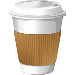 White Paper Coffee Cup With Brown Cardboard Sleeve On Transparent Background Ideal For To Go Beverages And Hot Drinks