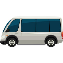 White Passenger Van with Dark Tinted Windows and Black Wheels Rendered in a Pixelated Style with a Transparent Background