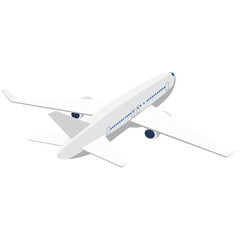 White Passenger Airplane With Blue Accents Flying Isolated On Transparent Background Realistic Rendering From Above View