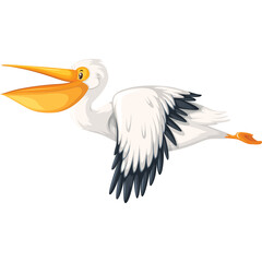 White Pelican Bird With Yellow Beak Open Mouth Flying Side View Pixel Art Style