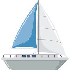 White sailboat with blue sail detailed illustration on a transparent background ideal for graphic design and nautical themes