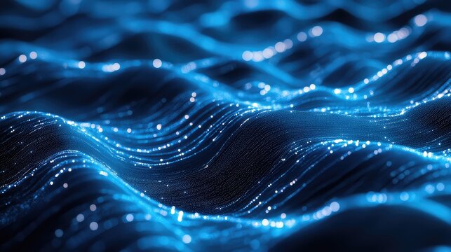 Blue fiber optic network transmitting data digitally