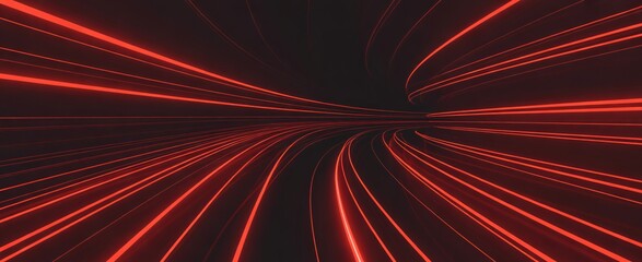 Dynamic red light streaks create stunning futuristic tunnel effect perfect for technology, innovation, and high-speed concepts in dark background