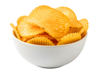 Bowl of ridged potato chips isolated on transparent background