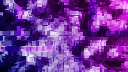 Abstract purple cube mosaic with vibrant geometric blocks and digital art vibe