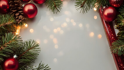 Beautiful Christmas Gift Scene with Red Presents and Festive Decorations