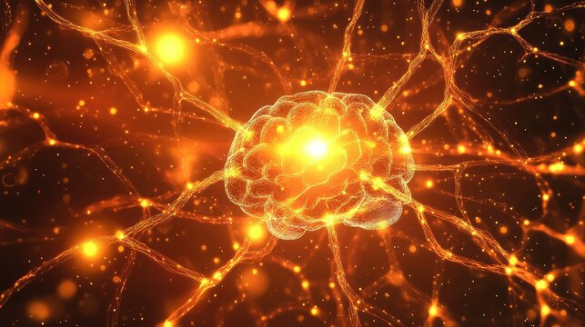 Brain with glowing neural network transmitting data