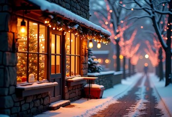 Dreamy Winter Cafe at Night with Foggy
Windows and Soft Bokeh Lights