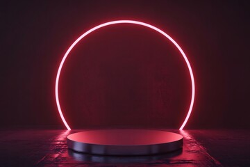Showcase your products with this modern red neon podium and circle, perfect for a vibrant and eye-catching display that will impress your customers