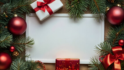 Beautiful Christmas Gift Scene with Red Presents and Festive Decorations