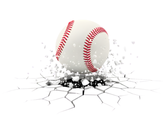 Baseball breaking through a white surface isolated on transparent background
