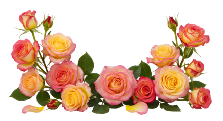 Beautiful pink and yellow roses arranged in a floral garland, perfect for romantic occasions and celebrations