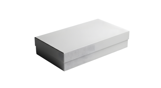 A closed white rectangular gift box with a ribbon tie isolated on transparent background
