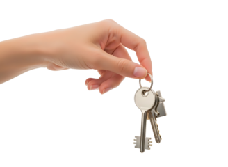 Hand holding a set of keys isolated on transparent background