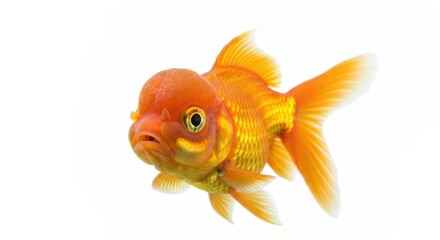 Close-up of a vibrant orange goldfish, head-on view