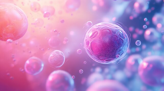 Microscopic cells dividing in vibrant biological environment