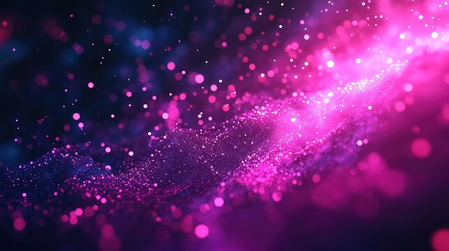 Glowing pink and purple particles flowing abstract background