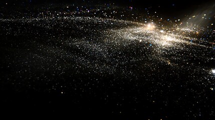 Obraz premium Dark festive atmosphere showing falling colorful confetti illuminated by warm light beams