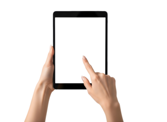 Hands holding a tablet computer isolated on transparent background
