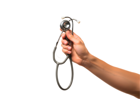 Hand holding a stethoscope isolated on transparent background