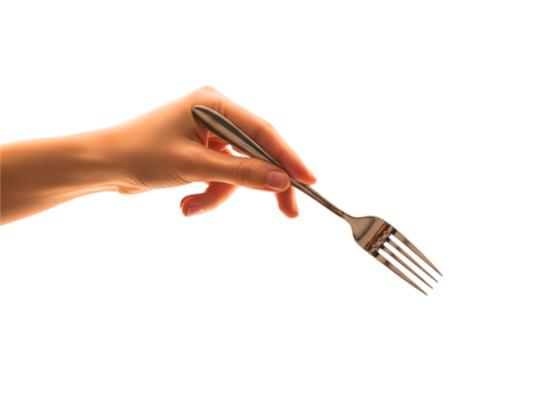 Hand holding a fork isolated on transparent background