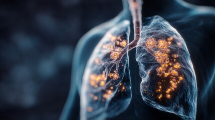 Illustrated anatomical lung graphic set symbolizing medical research and heightened awareness about lung diseases, for healthcare campaigns, education materials, and pharmaceutical advertising