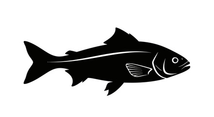 Sleek black fish silhouette swimming gracefully, perfect for nautical themes, seafood branding, and aquatic designs