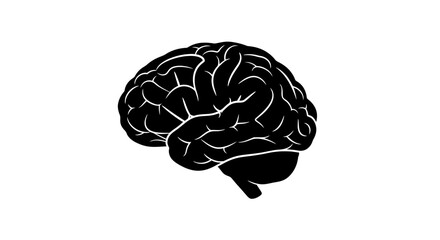 Striking black and white stylized human brain silhouette representing intelligence, learning, and cognitive functions for conceptual projects