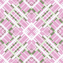 seamless geometric pattern, A geometric fabric pattern in pink, white, and green tones, forming fluid crisscross grids with a modern and abstract style, giving a fresh and clean visual impression.