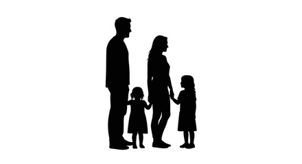 Loving family of four silhouette holding hands, representing unity, connection, and cherished moments together for generations.