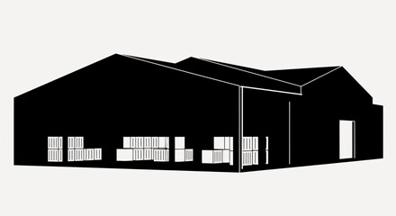 Modern warehouse structure with clean lines and industrial aesthetic, perfect for architectural concepts and business development.