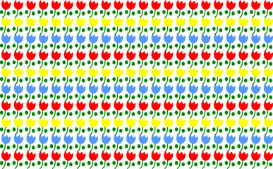 かわいいチューリップのシンプルなシームレスな背景イラスト_赤青黃