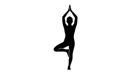 Fototapeta premium Serene silhouette of a person performing the Vrksasana yoga pose, symbolizing balance and mindfulness in a clean, modern representation.